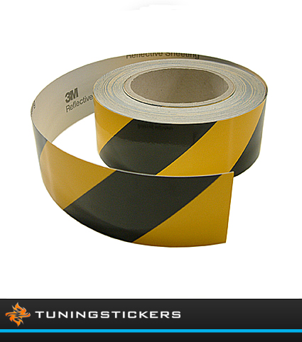 Voor u smokkel samenwerken Reflecterende tape Zwart-Geel Links 50 mm breed | TuningStickers.nl